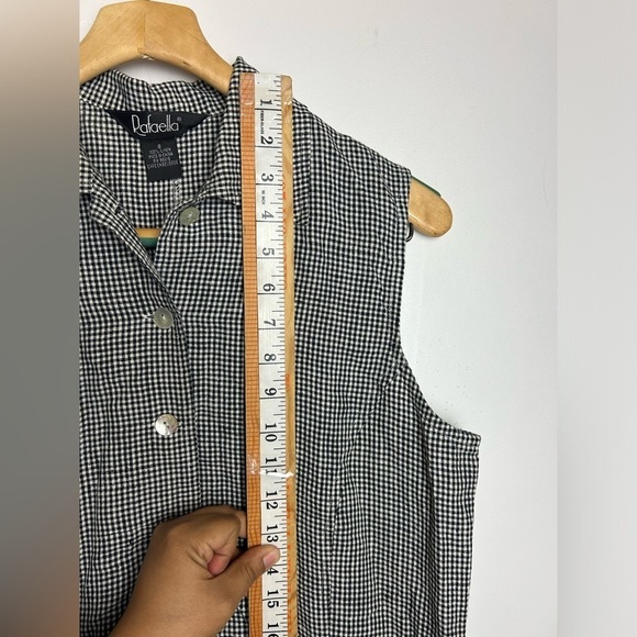 VTG Rafaella Y2K Size 8 100% Linen Checkered Black -White Cottage Holiday Edgy - Picture 9 of 15